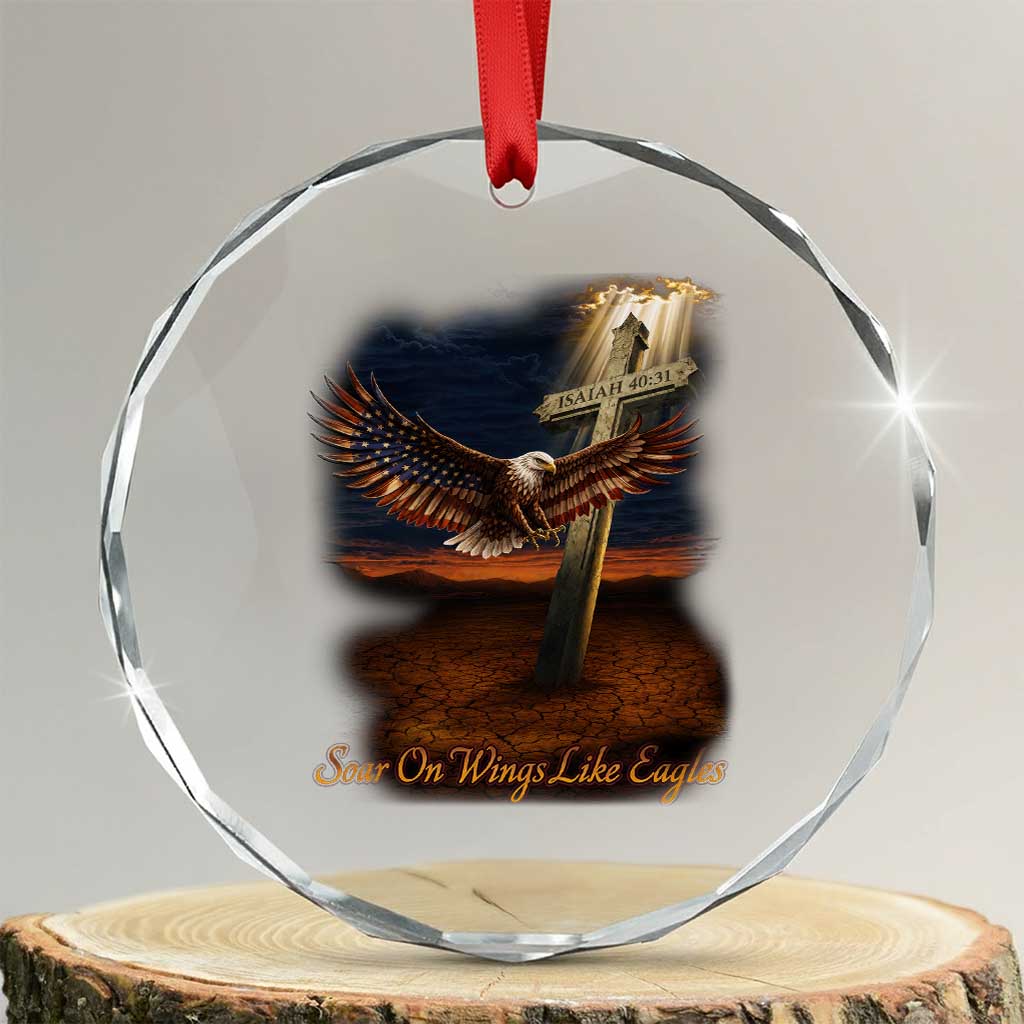 Soar On Wings Like Eagles Christian Faith Crystal Glass Ornament Isaiah 40:31 Bible Verse TS11 Transparent Glass 3'' Circle Print Your Wear