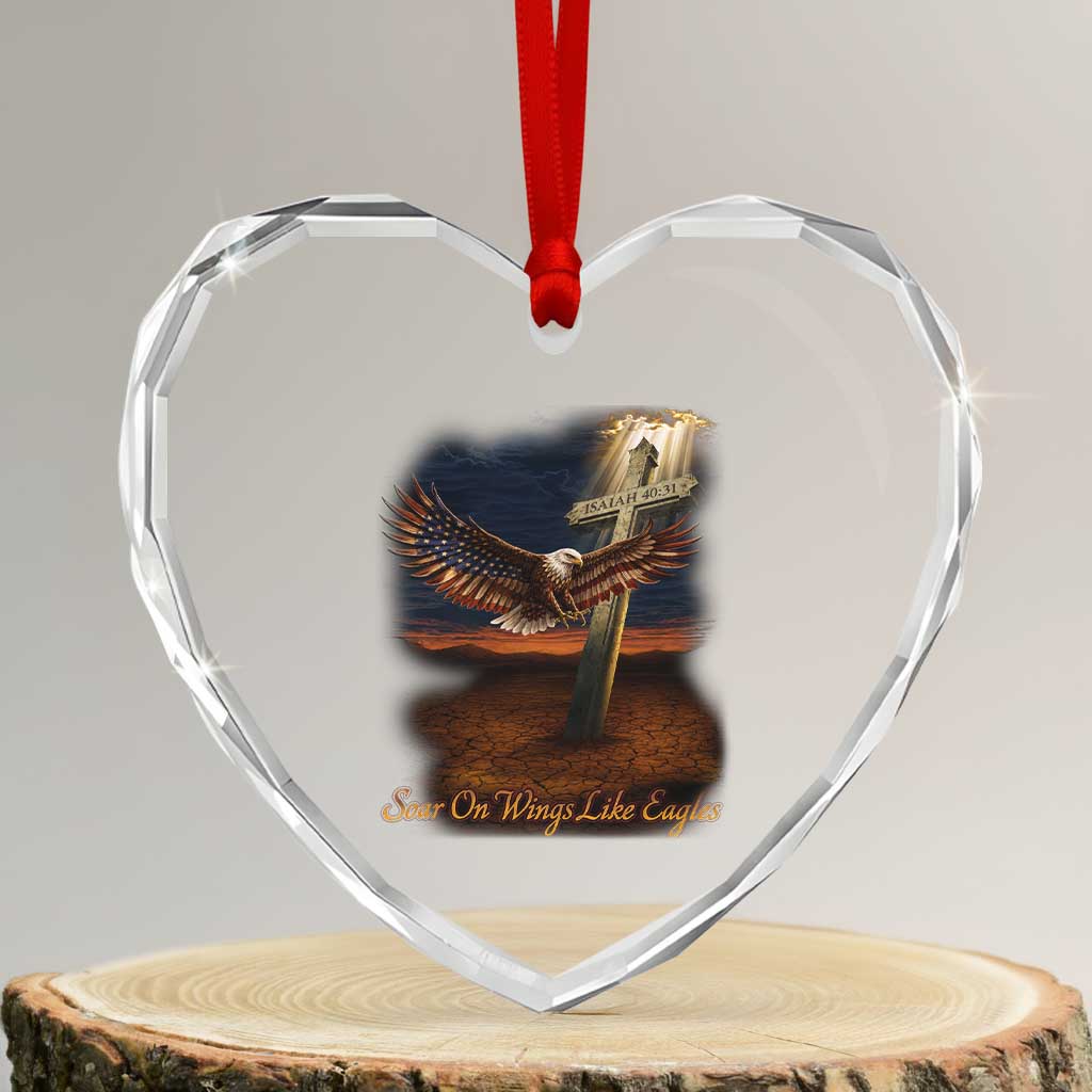 Soar On Wings Like Eagles Christian Faith Heart Crystal Glass Ornament Isaiah 40:31 Bible Verse TS11 Transparent Glass 3'' Heart Print Your Wear