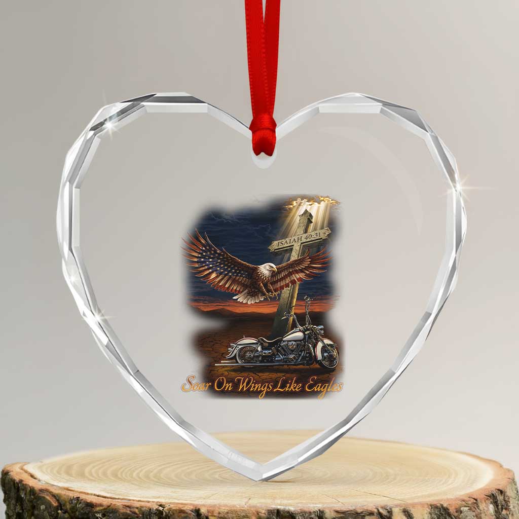 Soar On Wings Like Eagles Christian Heart Crystal Glass Ornament Isaiah 40:31 Bible Verse Faith Motorcycle TS11 Transparent Glass 3'' Heart Print Your Wear