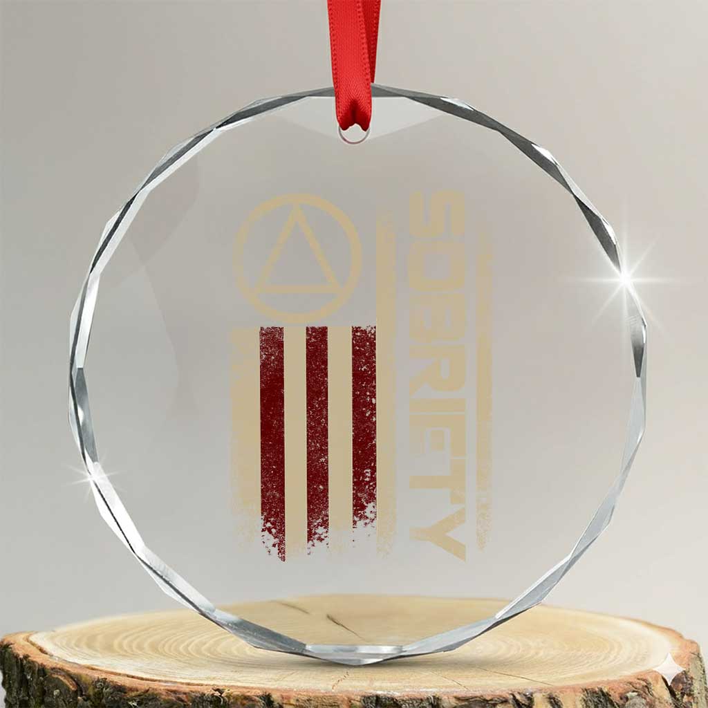 Sober AA NA Sobriety Anniversary Crystal Glass Ornament Alcoholism Addiction Recovery Vintage American Flag TS11 Transparent Glass 3'' Circle Print Your Wear