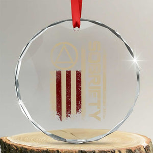 Sober AA NA Sobriety Anniversary Crystal Glass Ornament Alcoholism Addiction Recovery Vintage American Flag TS11 Transparent Glass 3'' Circle Print Your Wear