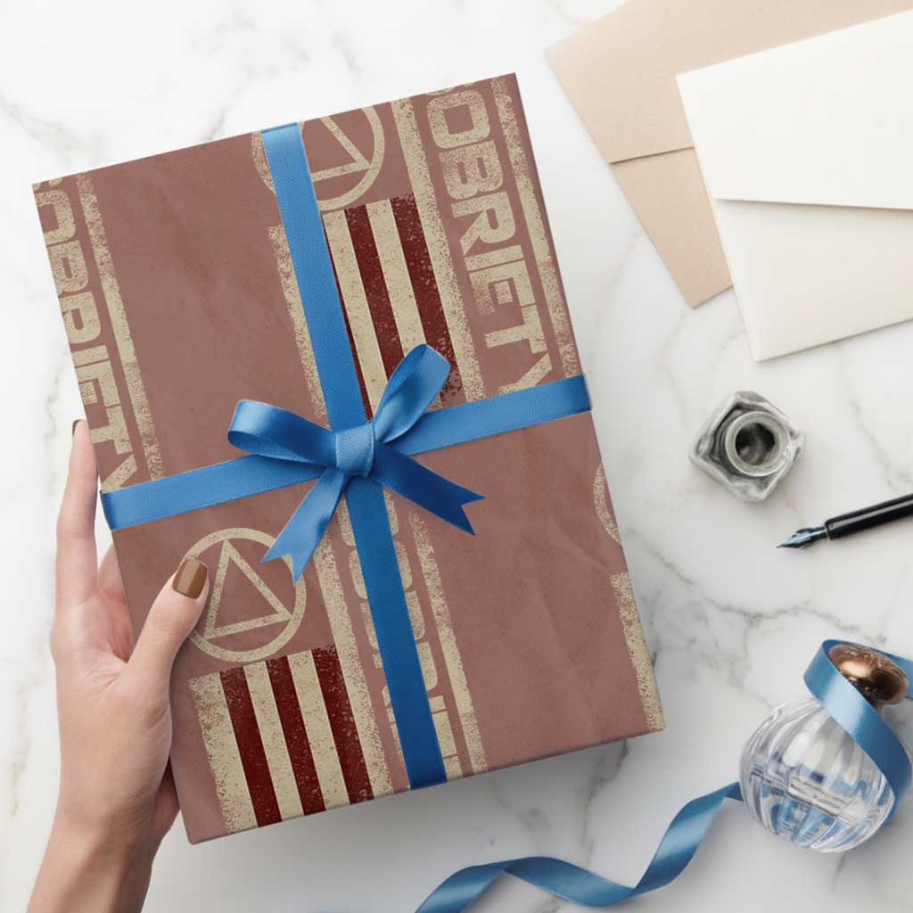 Sober AA NA Sobriety Anniversary Wrapping Paper Roll Alcoholism Addiction Recovery Vintage American Flag TS11 Mocha Print Your Wear