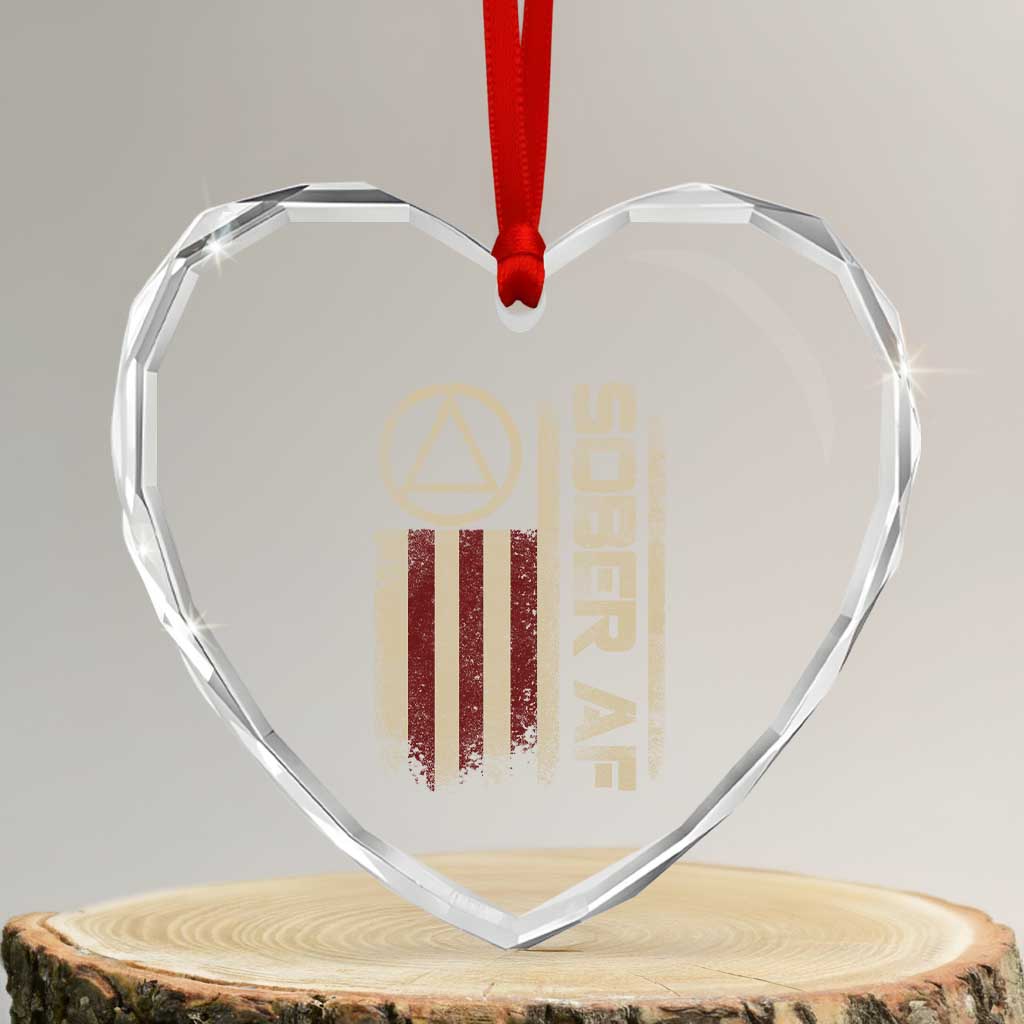 Sober AF Heart Crystal Glass Ornament Alcoholism Addiction Recovery Rehabilitation Vintage American Flag TS11 Transparent Glass 3'' Heart Print Your Wear