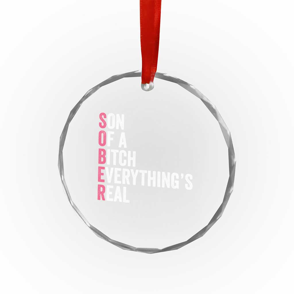 Sobriety Anniversary Crystal Glass Ornament Sober Son Of A Bitch Everythings Real Pink AA NA TS11 Print Your Wear