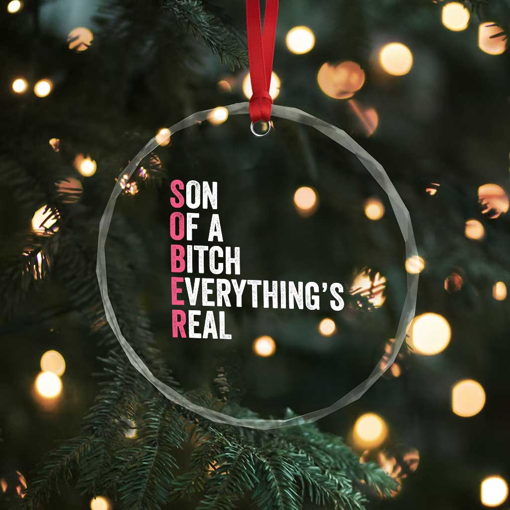 Sobriety Anniversary Crystal Glass Ornament Sober Son Of A Bitch Everythings Real Pink AA NA TS11 Print Your Wear