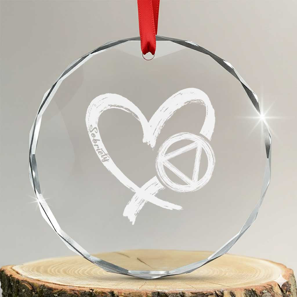 Sobriety Heart Sober Anniversary Alcoholic Abstinence Crystal Glass Ornament TS11 Transparent Glass 3'' Circle Print Your Wear