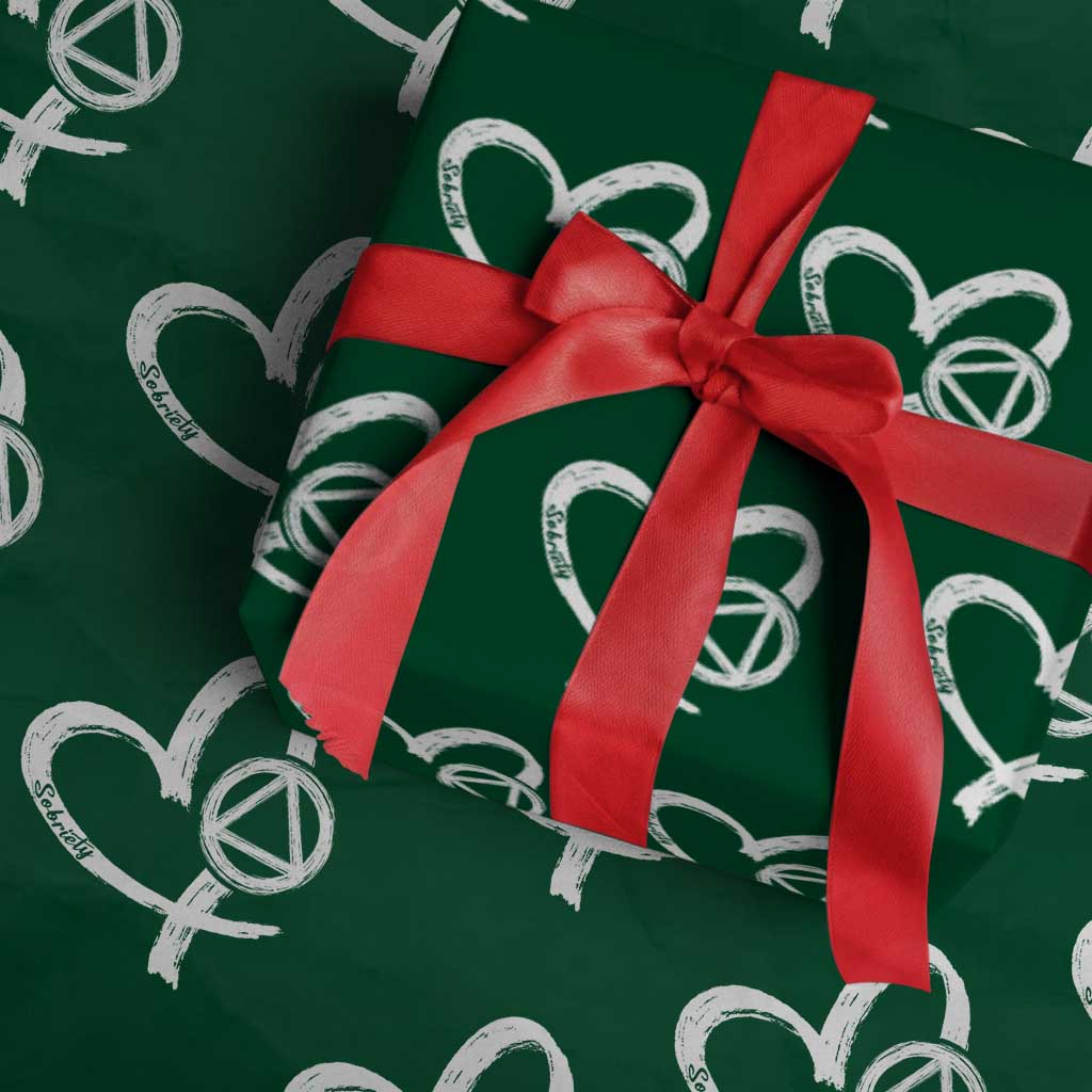 Sobriety Heart Sober Anniversary Alcoholic Abstinence Wrapping Paper Roll TS11 Green Print Your Wear