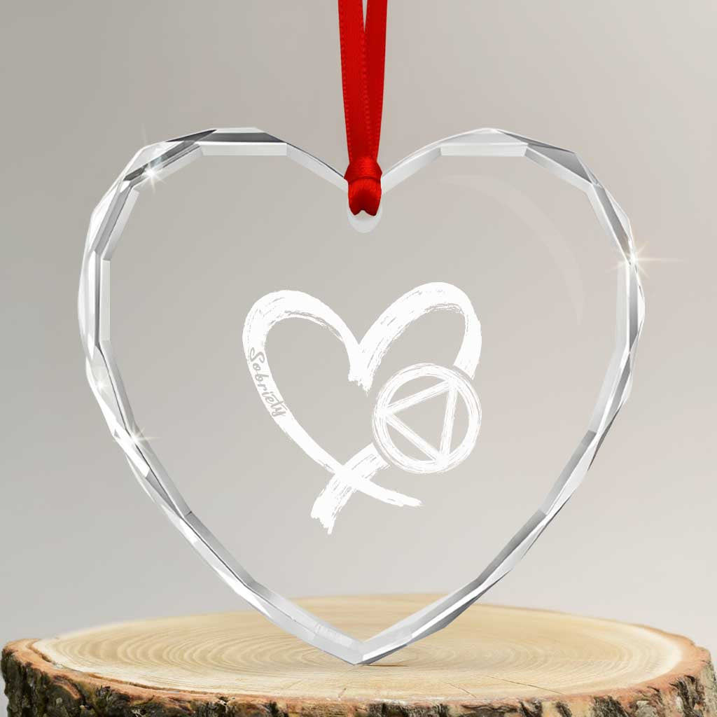 Sobriety Heart Sober Anniversary Alcoholic Abstinence Heart Crystal Glass Ornament TS11 Transparent Glass 3'' Heart Print Your Wear