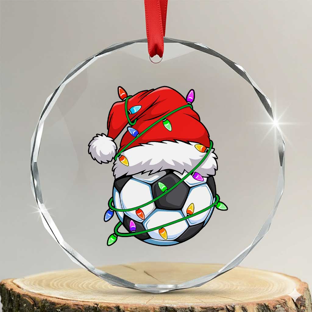Soccer Christmas Crystal Glass Ornament Santa Hat Sports Xmas Pajamas TS10 Transparent Glass 3'' Circle Print Your Wear