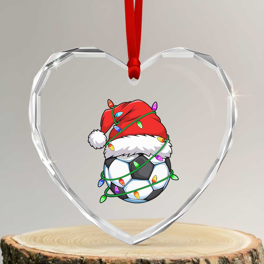 Soccer Christmas Heart Crystal Glass Ornament Santa Hat Sports Xmas Pajamas TS10 Transparent Glass 3'' Heart Print Your Wear