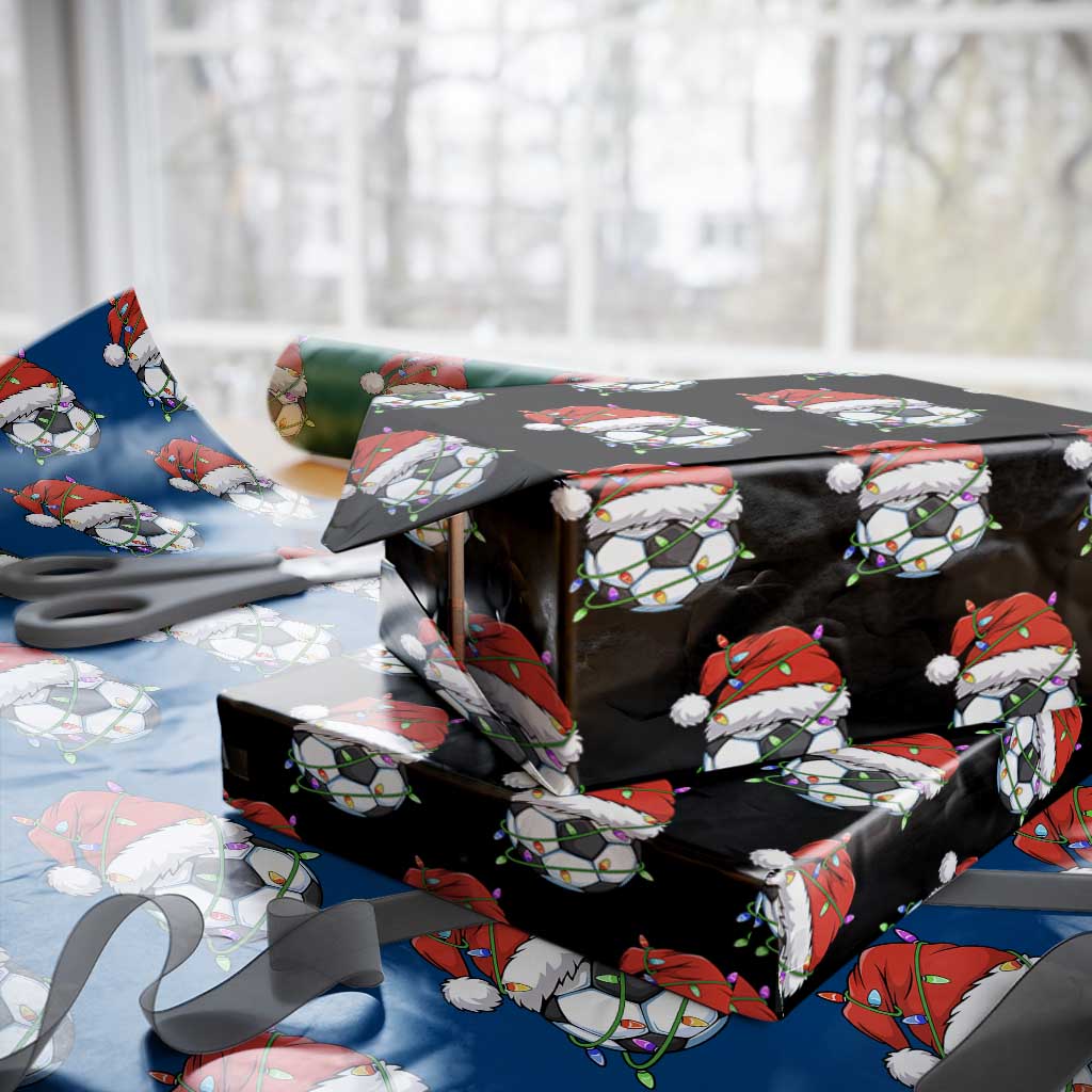 Soccer Christmas Wrapping Paper Roll Santa Hat Sports Xmas Pajamas TS10 Black Print Your Wear