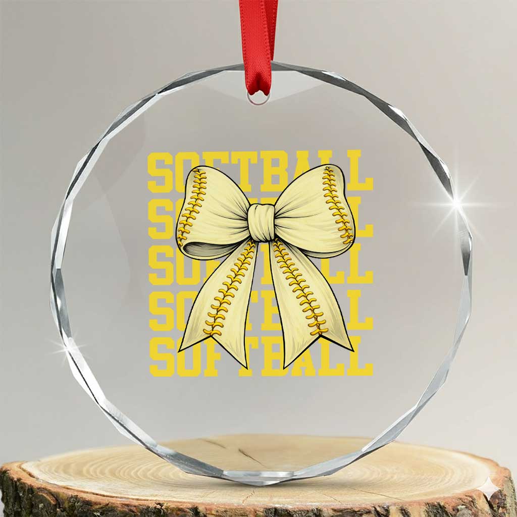 Softball Bow Crystal Glass Ornament Sister Sport Lovers Girls Team TS10 Transparent Glass 3'' Circle Print Your Wear