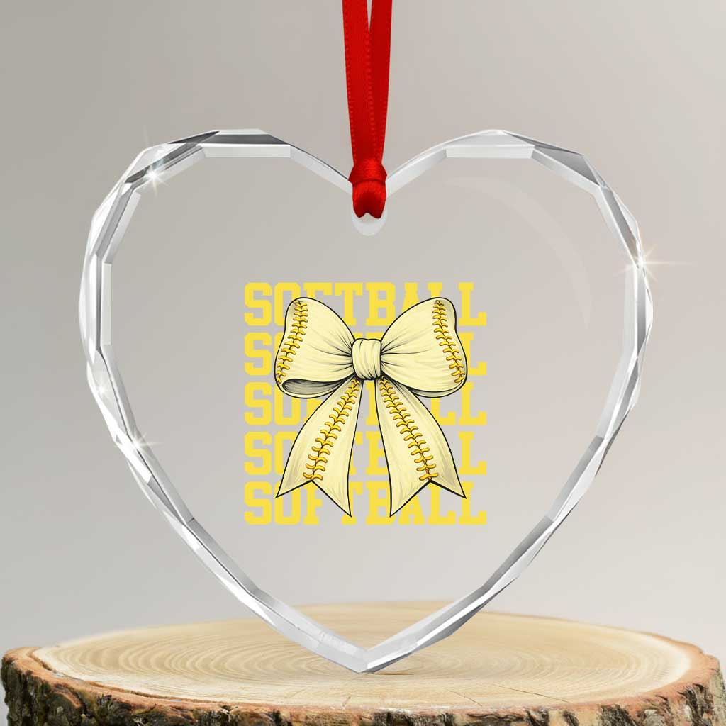 Softball Bow Heart Crystal Glass Ornament Sister Sport Lovers Girls Team TS10 Transparent Glass 3'' Heart Print Your Wear