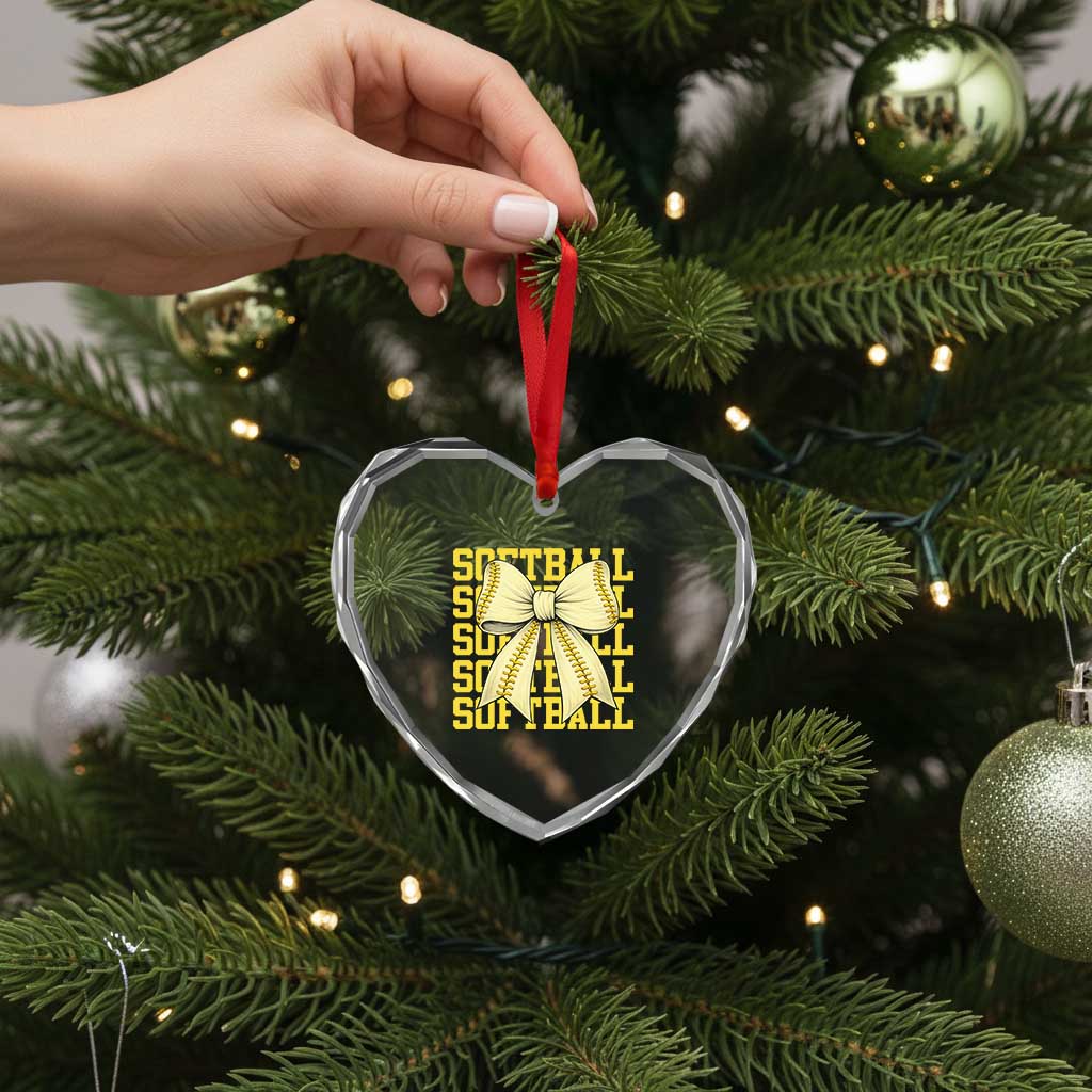 Softball Bow Heart Crystal Glass Ornament Sister Sport Lovers Girls Team TS10 Print Your Wear