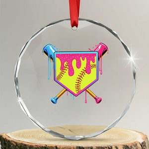 Softball Drip Crystal Glass Ornament Ice Cream Drip Youth Girls Softball Sport TS10 Transparent Glass 3'' Circle Print Your Wear