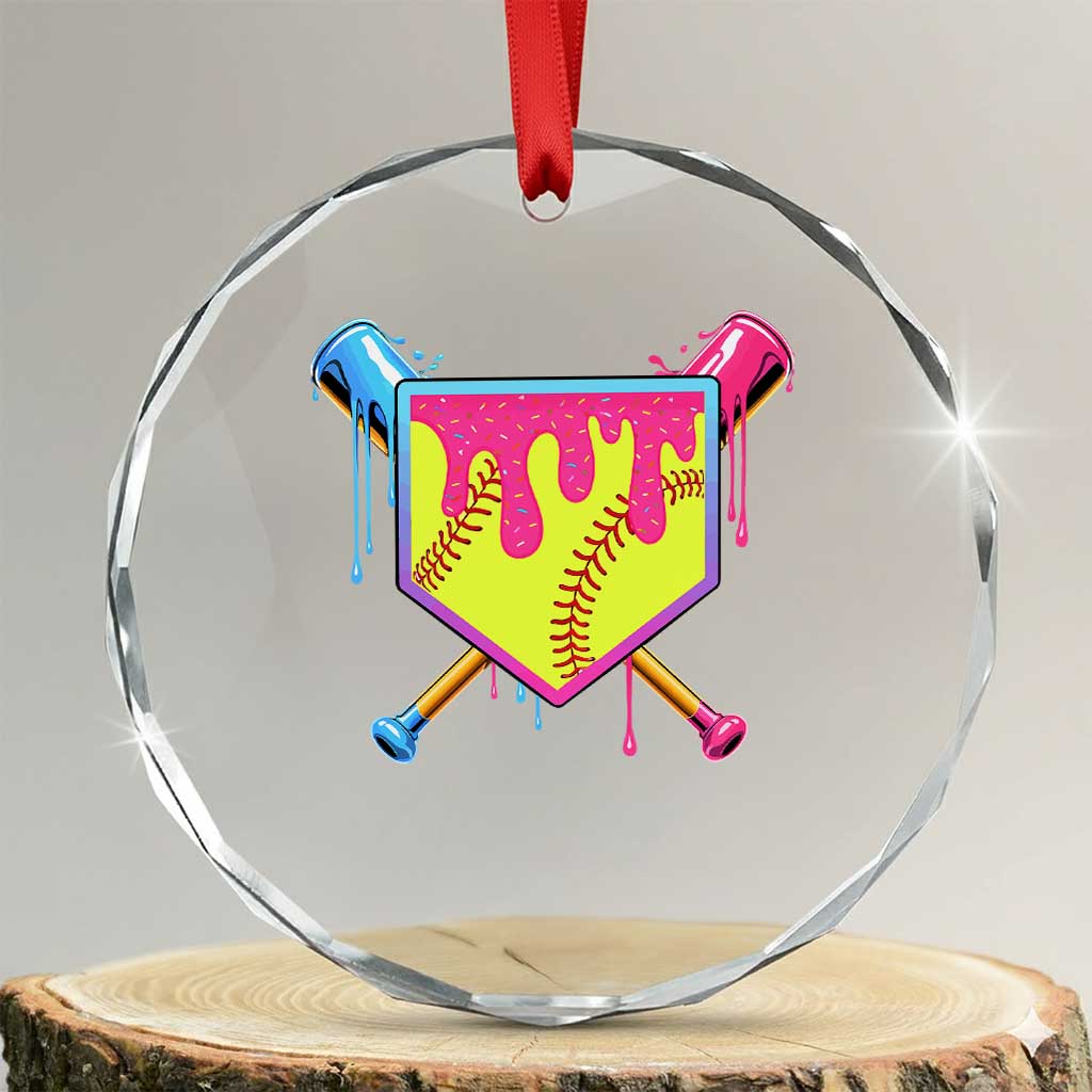 Softball Drip Crystal Glass Ornament Ice Cream Drip Youth Girls Softball Sport TS10 Transparent Glass 3'' Circle Print Your Wear
