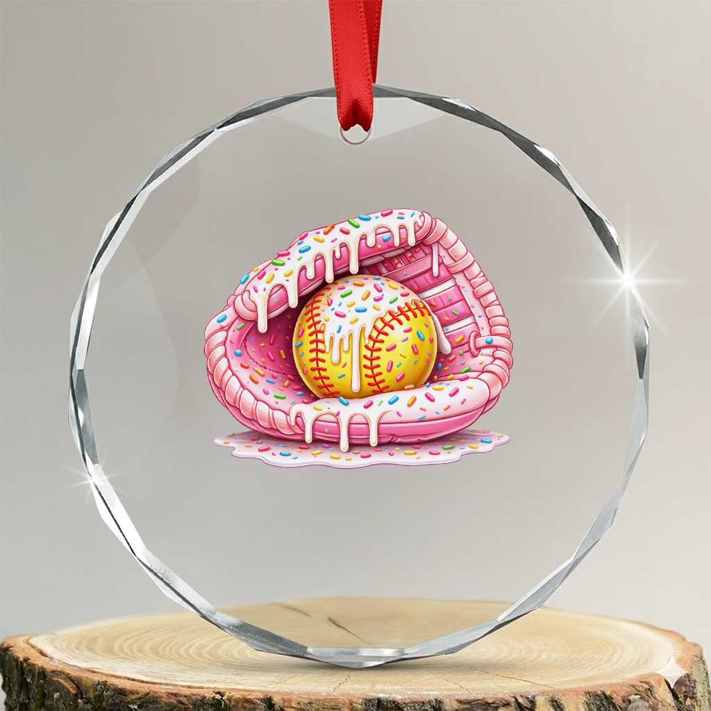 Softball Drip Crystal Glass Ornament Ice Cream Sprinkles Softball Glove Girls Kid TS10 Transparent Glass 3'' Circle Print Your Wear