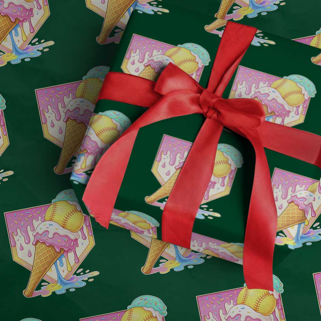 Softball Drip Wrapping Paper Roll Cute Softball Girls Ice Cream Drip Game Day TS10 Green Print Your Wear