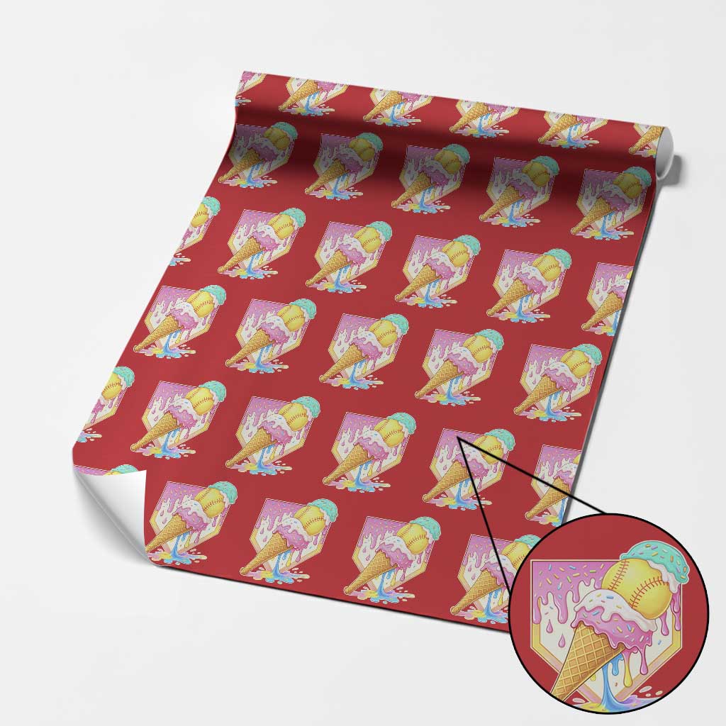 Softball Drip Wrapping Paper Roll Cute Softball Girls Ice Cream Drip Game Day TS10 Red Print Your Wear