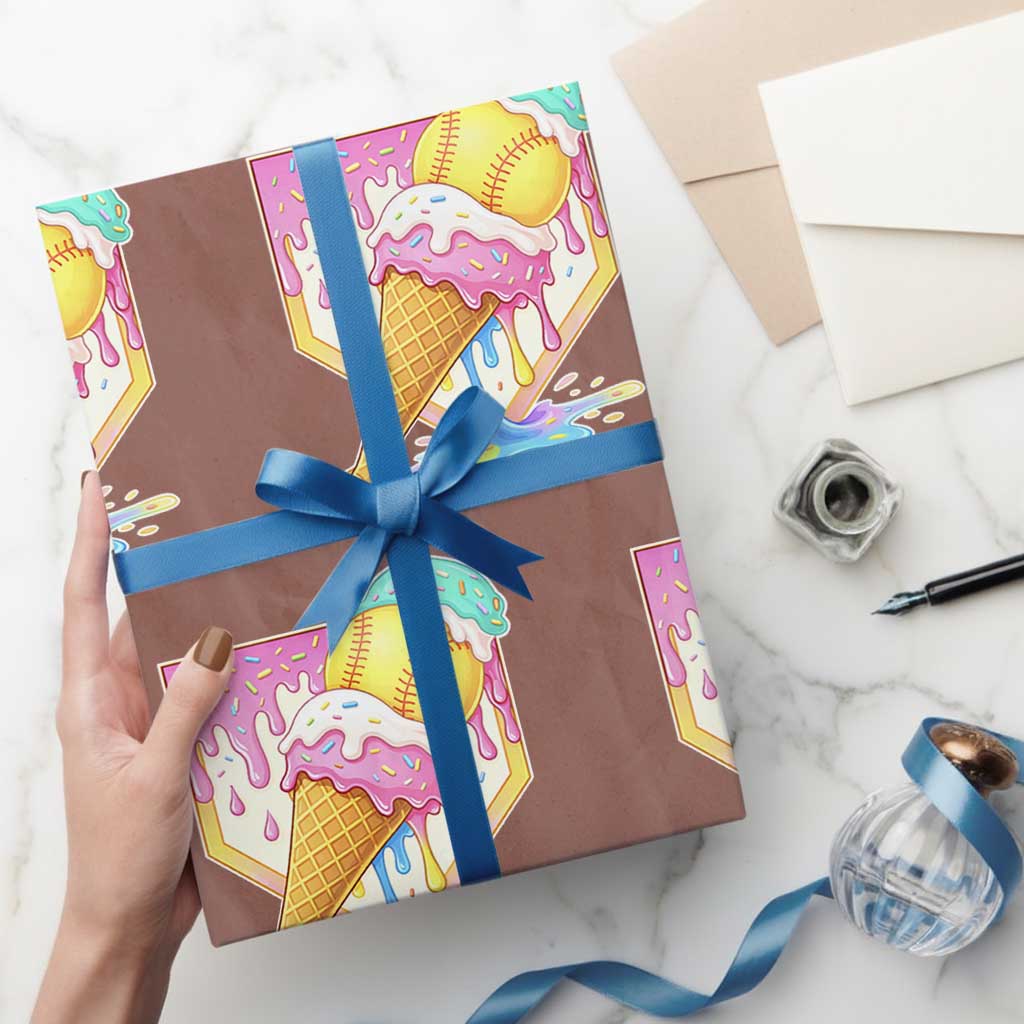 Softball Drip Wrapping Paper Roll Cute Softball Girls Ice Cream Drip Game Day TS10 Mocha Print Your Wear