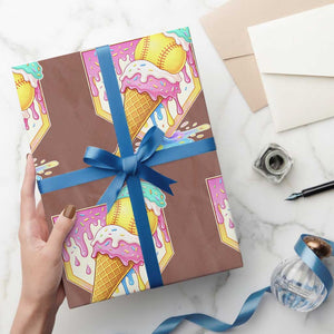 Softball Drip Wrapping Paper Roll Cute Softball Girls Ice Cream Drip Game Day TS10 Mocha Print Your Wear