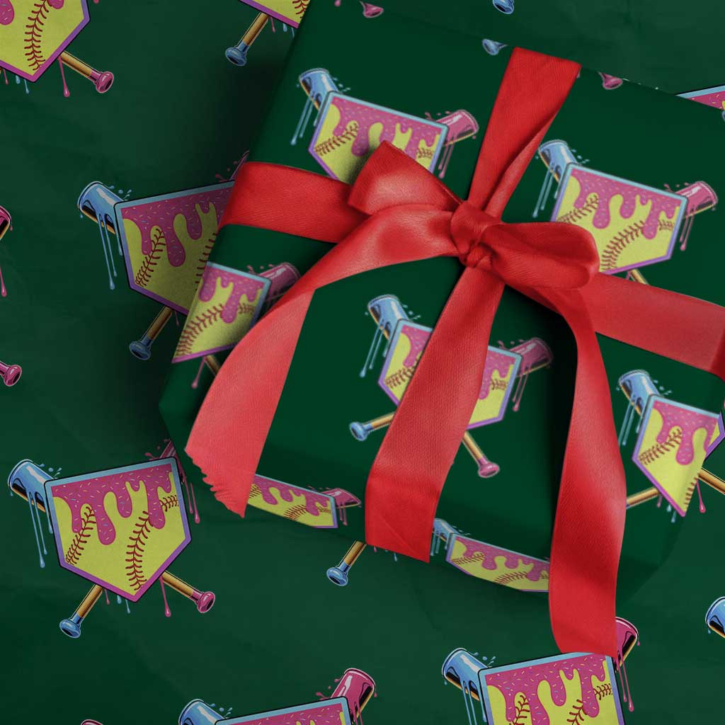 Softball Drip Wrapping Paper Roll Ice Cream Drip Youth Girls Softball Sport TS10 Green Print Your Wear