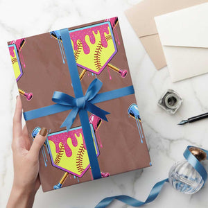 Softball Drip Wrapping Paper Roll Ice Cream Drip Youth Girls Softball Sport TS10 Mocha Print Your Wear