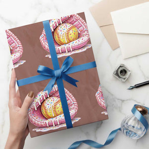 Softball Drip Wrapping Paper Roll Ice Cream Sprinkles Softball Glove Girls Kid TS10 Mocha Print Your Wear