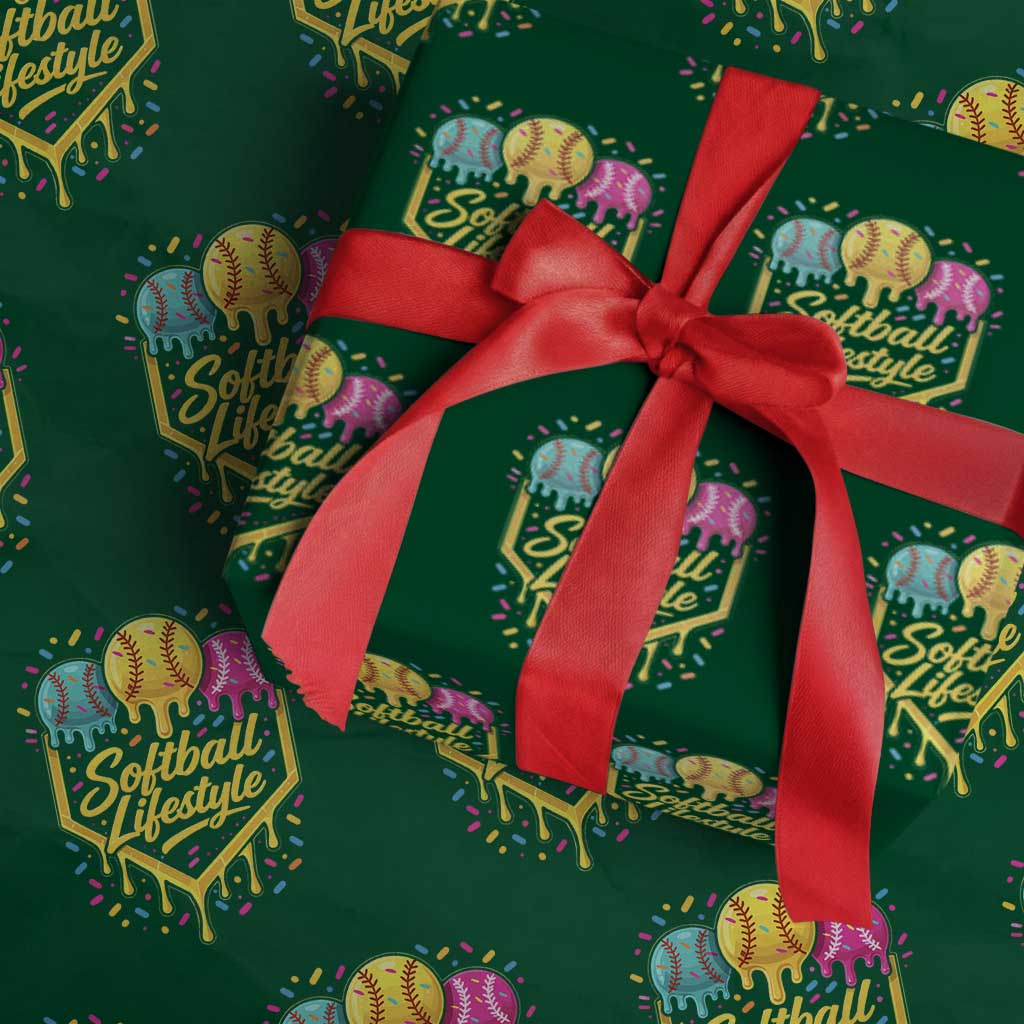 Softball Drip Wrapping Paper Roll Ice Cream Sprinkles Softball Life Style TS10 Green Print Your Wear