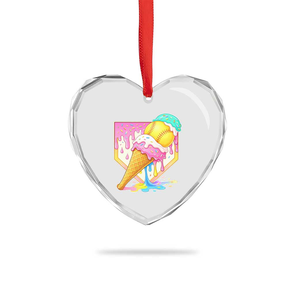 Softball Drip Heart Crystal Glass Ornament Cute Softball Girls Ice Cream Drip Game Day TS10 Print Your Wear