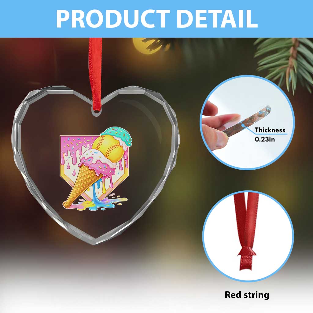 Softball Drip Heart Crystal Glass Ornament Cute Softball Girls Ice Cream Drip Game Day TS10 Print Your Wear