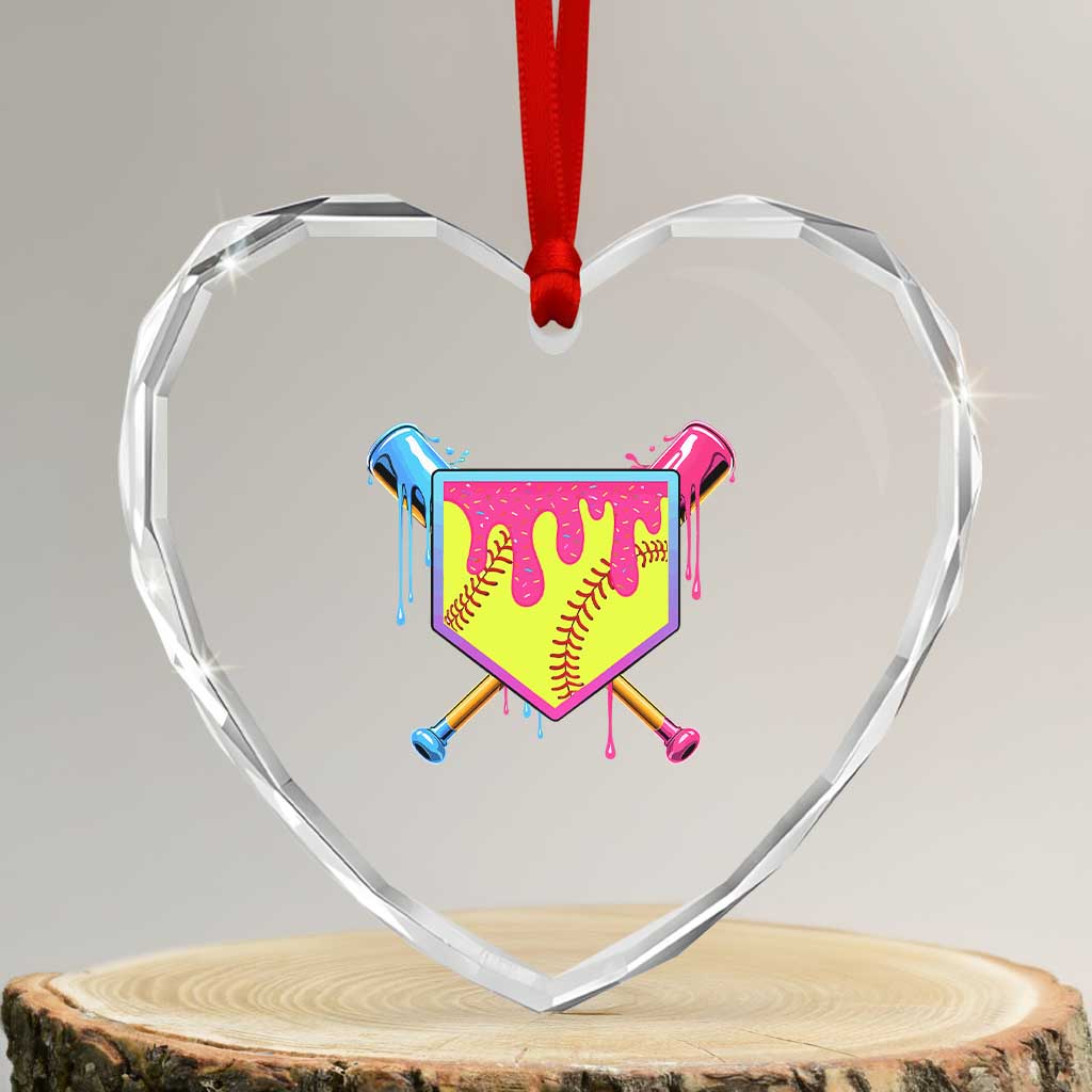 Softball Drip Heart Crystal Glass Ornament Ice Cream Drip Youth Girls Softball Sport TS10 Transparent Glass 3'' Heart Print Your Wear