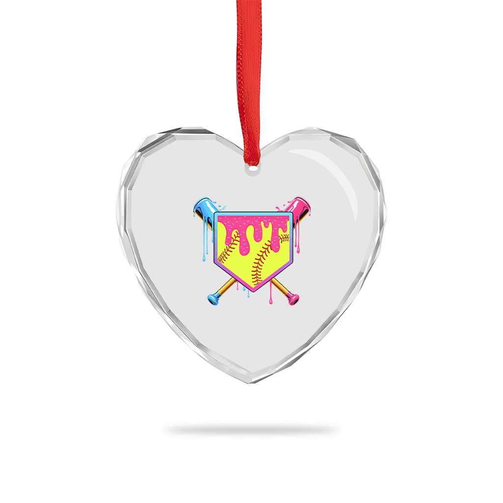 Softball Drip Heart Crystal Glass Ornament Ice Cream Drip Youth Girls Softball Sport TS10 Print Your Wear