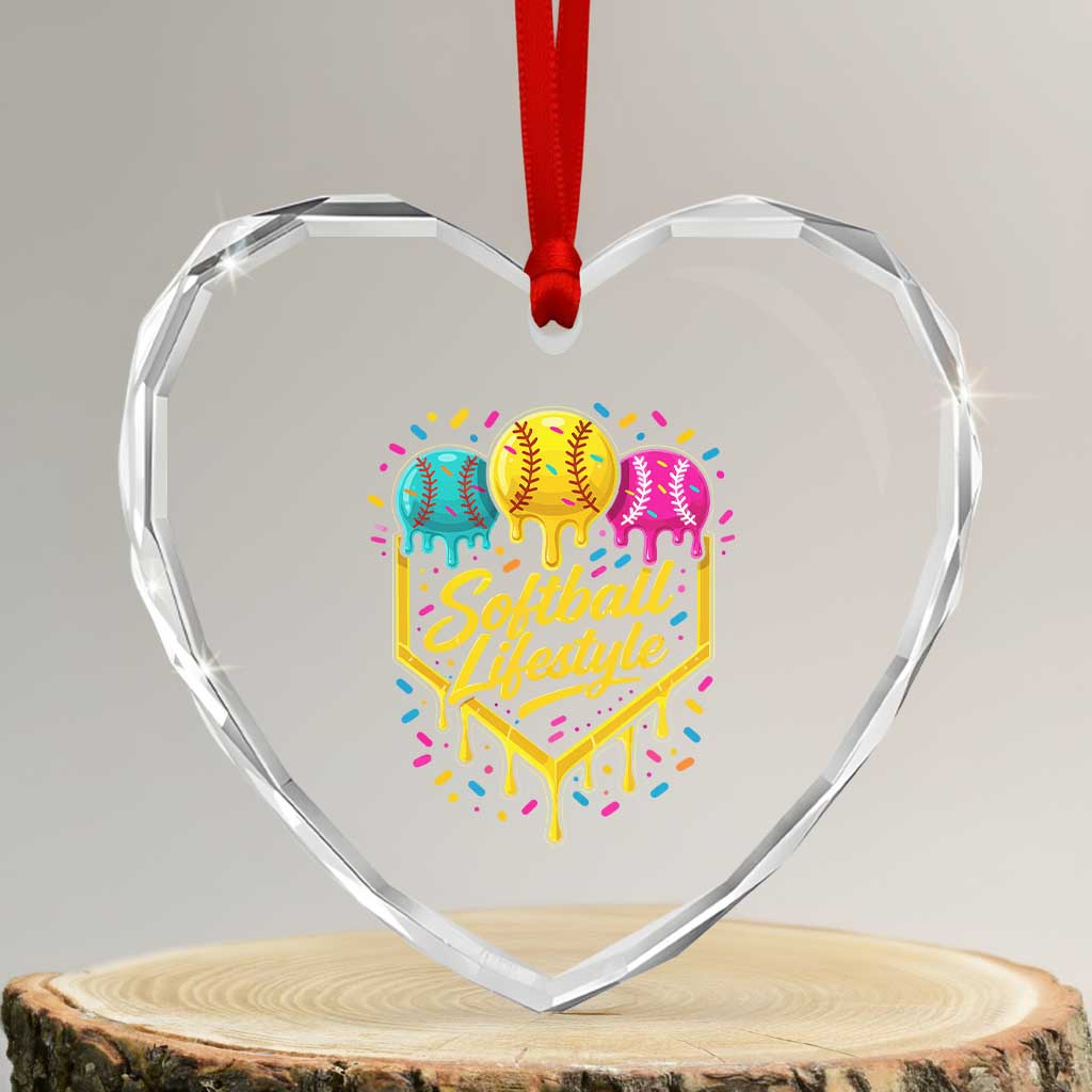 Softball Drip Heart Crystal Glass Ornament Ice Cream Sprinkles Softball Life Style TS10 Transparent Glass 3'' Heart Print Your Wear