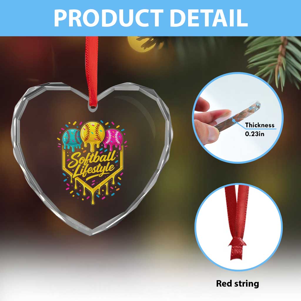 Softball Drip Heart Crystal Glass Ornament Ice Cream Sprinkles Softball Life Style TS10 Print Your Wear