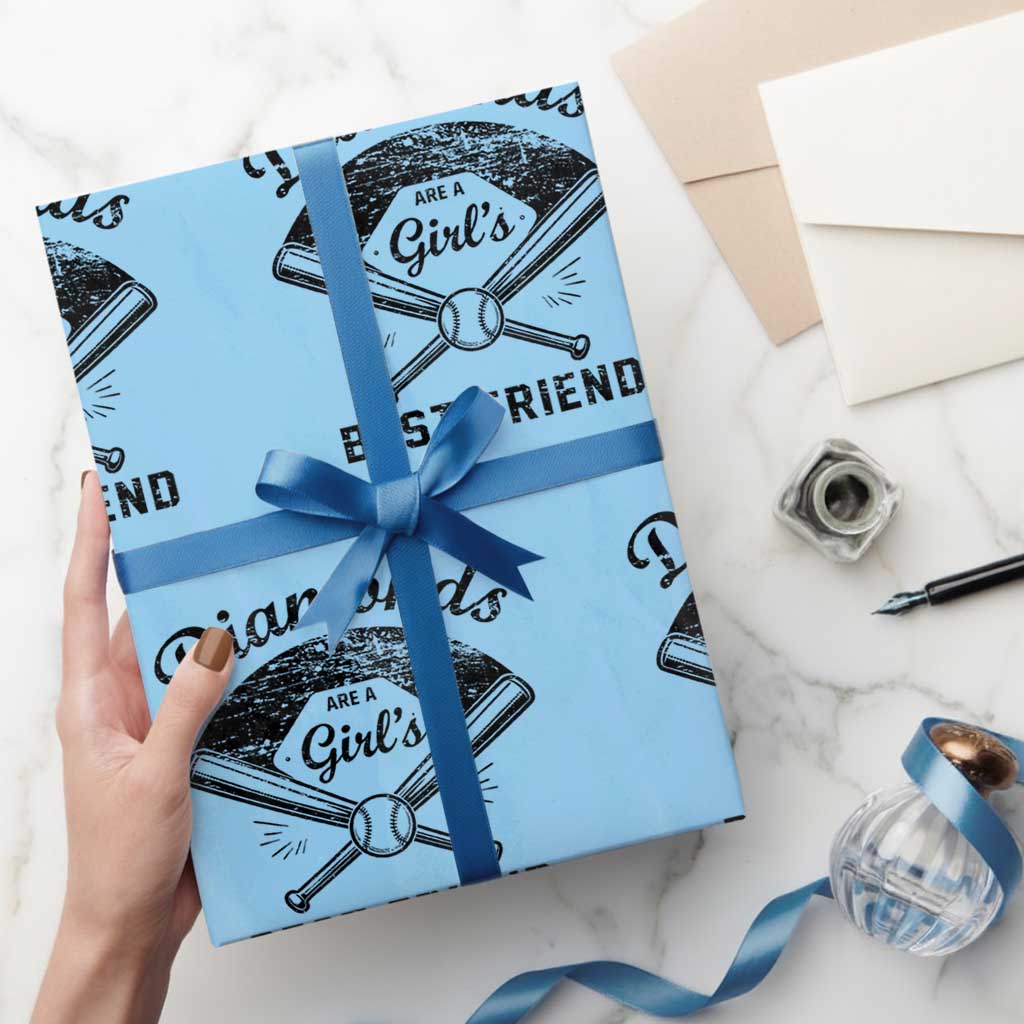 Softball Mom Gift Wrapping Paper Roll Diamonds Are A Girls Best Friend TS10 Light Blue Print Your Wear