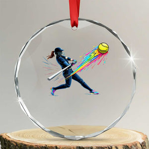 Softball Player Drip Crystal Glass Ornament TS10 Transparent Glass 3'' Circle Print Your Wear