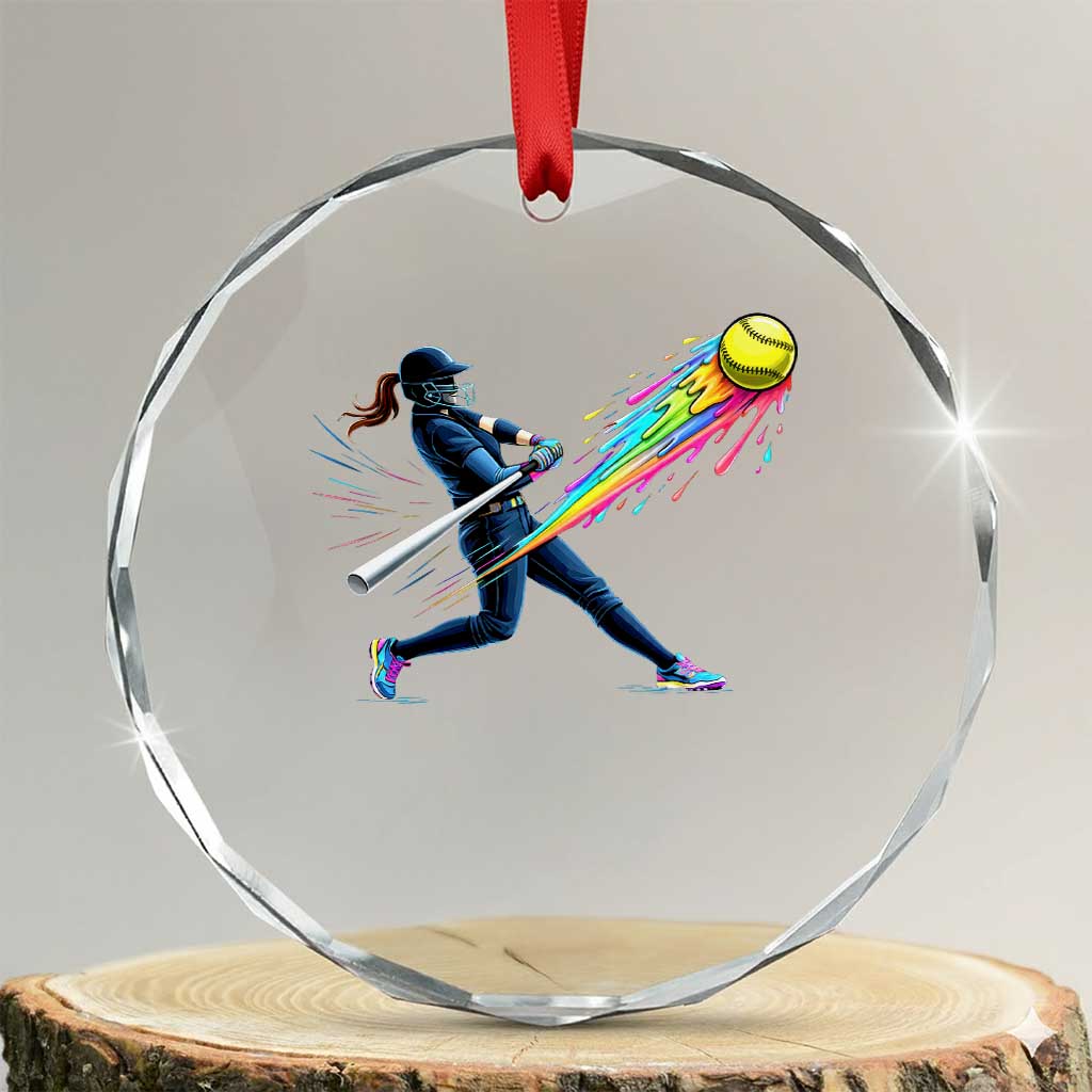 Softball Player Drip Crystal Glass Ornament TS10 Transparent Glass 3'' Circle Print Your Wear