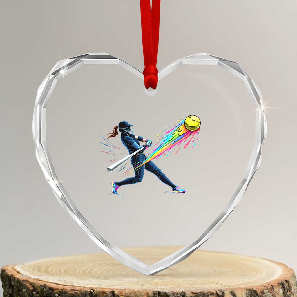 Softball Player Drip Heart Crystal Glass Ornament TS10 Transparent Glass 3'' Heart Print Your Wear