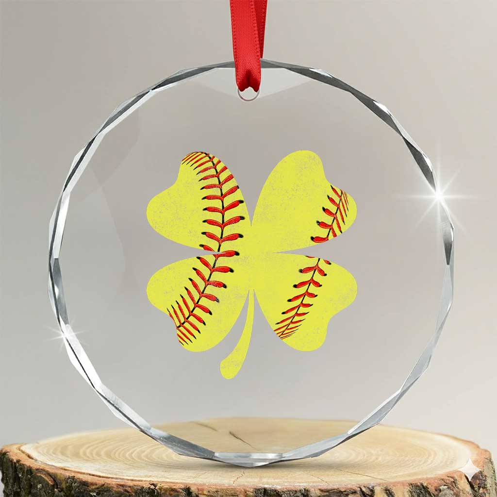 Softball St Patricks Day Irish Clover Sport Crystal Glass Ornament TS11 Transparent Glass 3'' Circle Print Your Wear