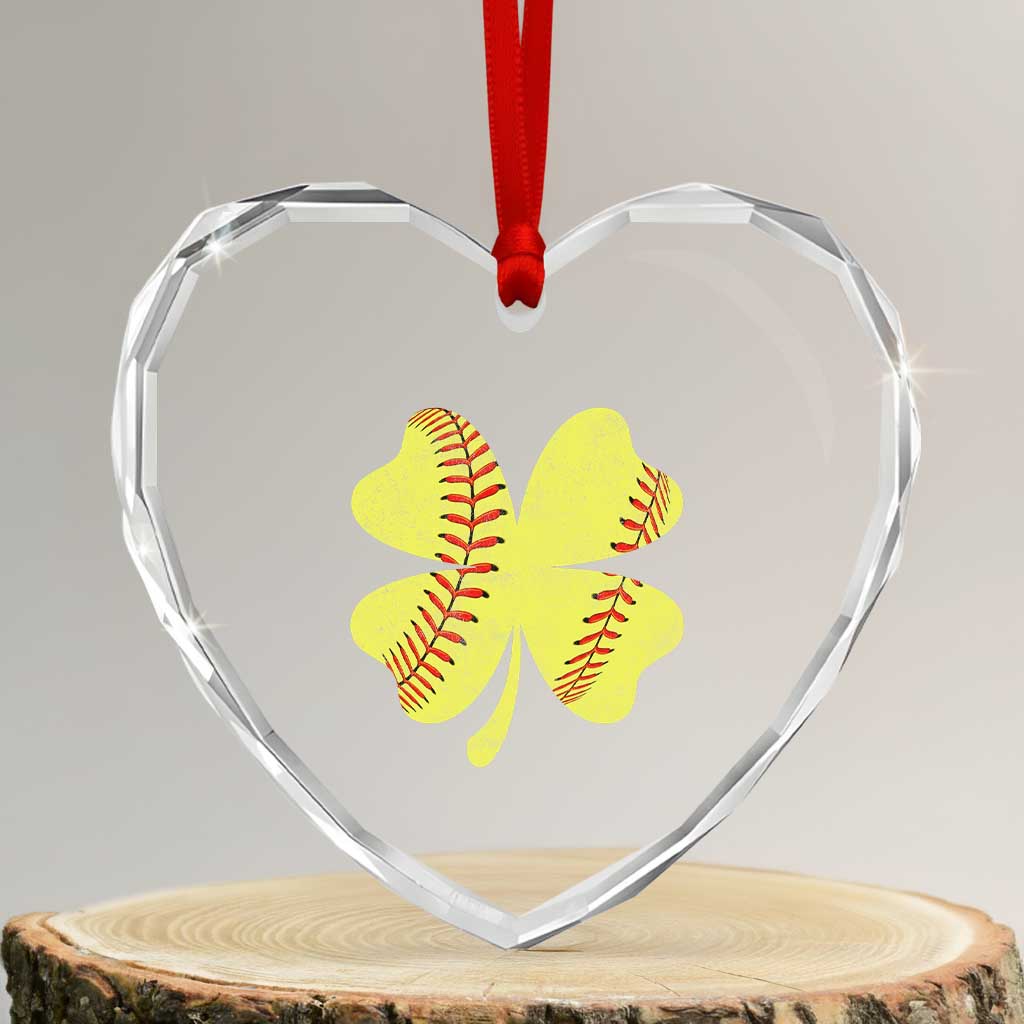 Softball St Patricks Day Irish Clover Sport Heart Crystal Glass Ornament TS11 Transparent Glass 3'' Heart Print Your Wear