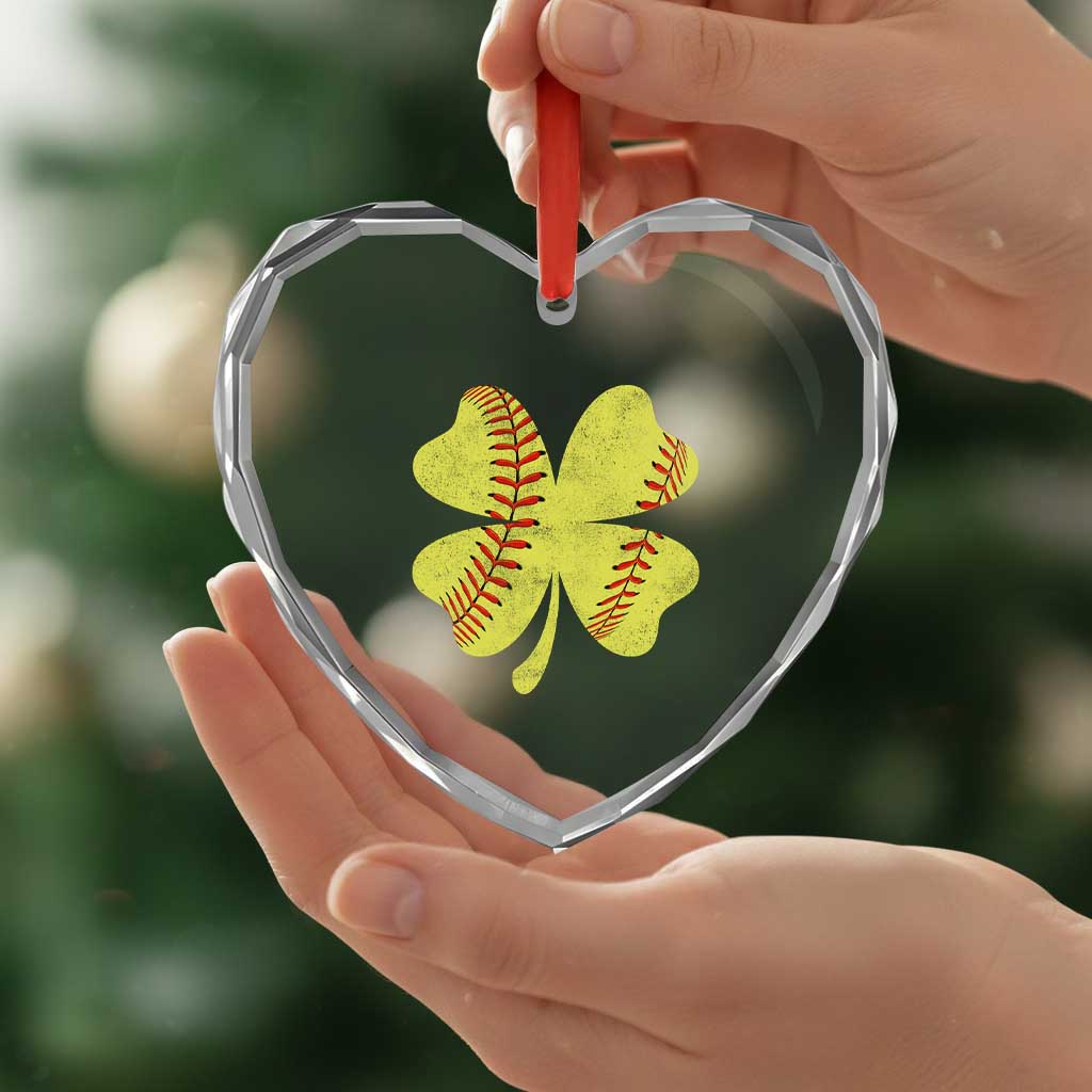 Softball St Patricks Day Irish Clover Sport Heart Crystal Glass Ornament TS11 Print Your Wear