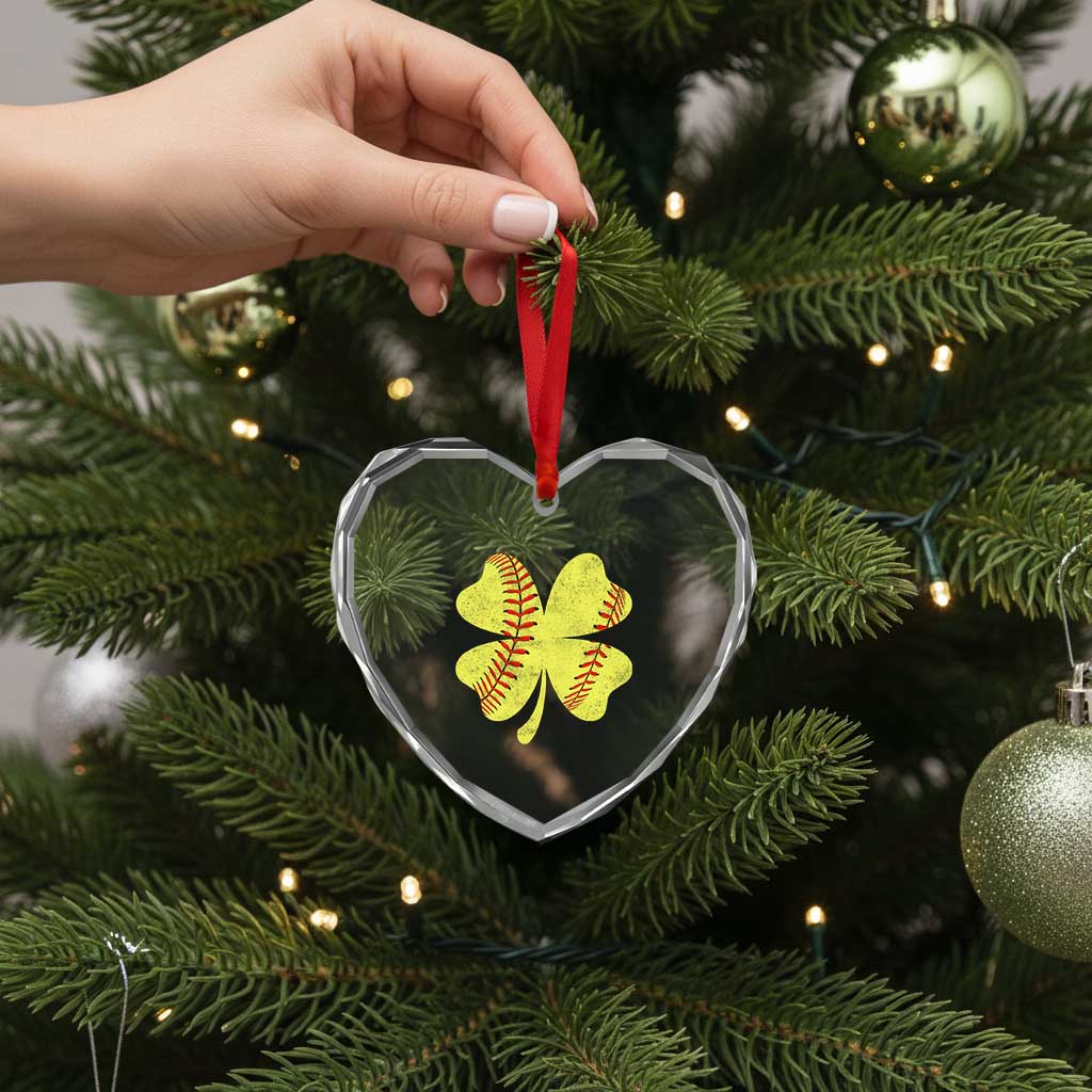 Softball St Patricks Day Irish Clover Sport Heart Crystal Glass Ornament TS11 Print Your Wear