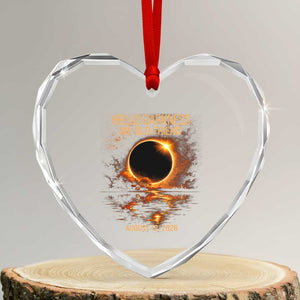 Solar Eclipse 2026 Heart Crystal Glass Ornament Hello Darkness 12 August 2026 Totality Gift TS10 Transparent Glass 3'' Heart Print Your Wear