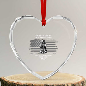 Soldier Skull Christian Faith Quote Heart Crystal Glass Ornament The Devil Saw Me With My Head Down And Thought He'd Won TS12 Transparent Glass 3'' Heart Print Your Wear