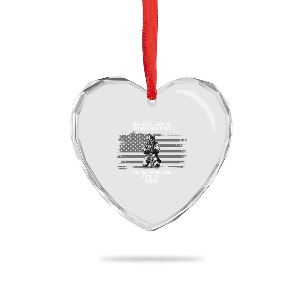 Soldier Skull Christian Faith Quote Heart Crystal Glass Ornament The Devil Saw Me With My Head Down And Thought He'd Won TS12 Print Your Wear