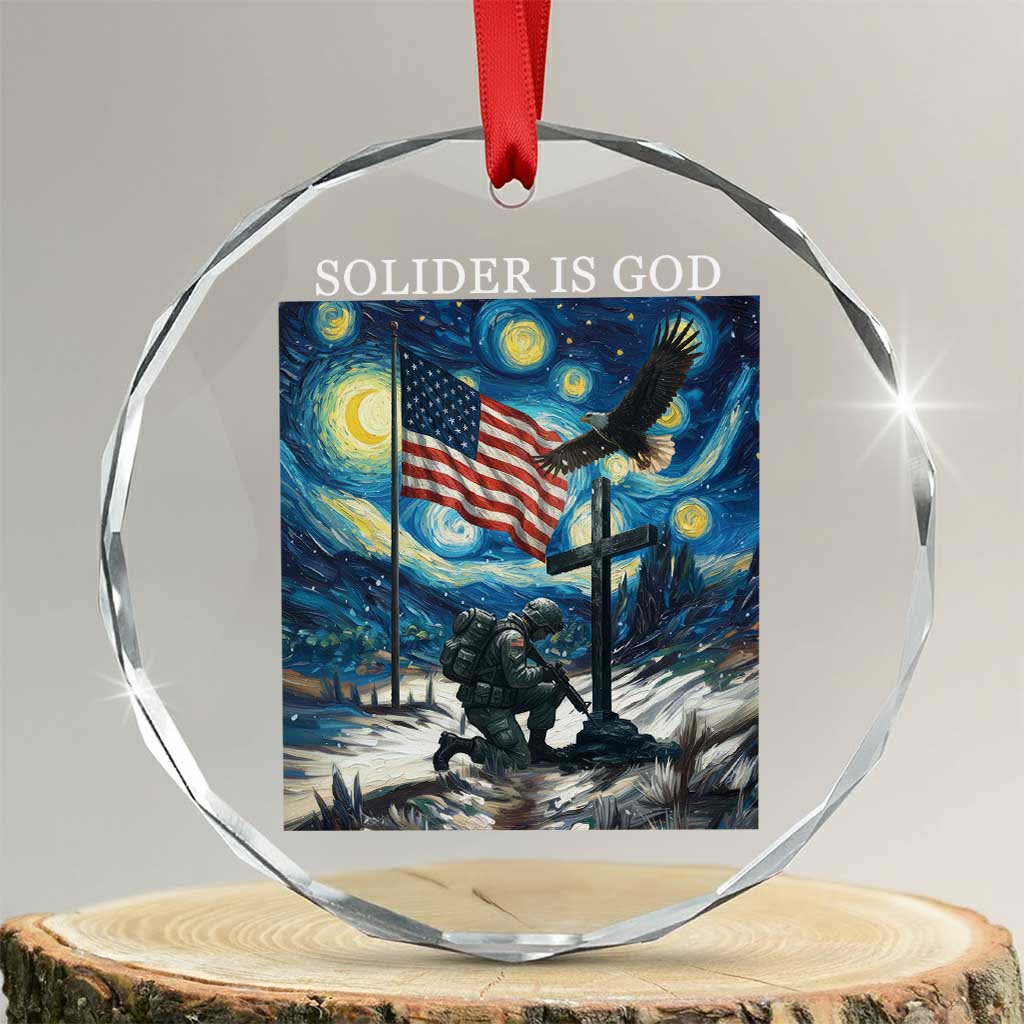 Solider Army Christian Crystal Glass Ornament Cross Starry Night Faith Patriotic Jesus TS14 Transparent Glass 3'' Circle Print Your Wear