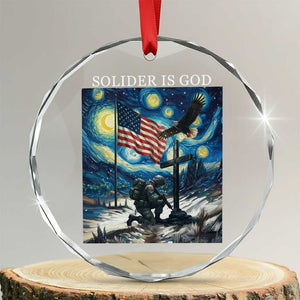 Solider Army Christian Crystal Glass Ornament Cross Starry Night Faith Patriotic Jesus TS14 Transparent Glass 3'' Circle Print Your Wear