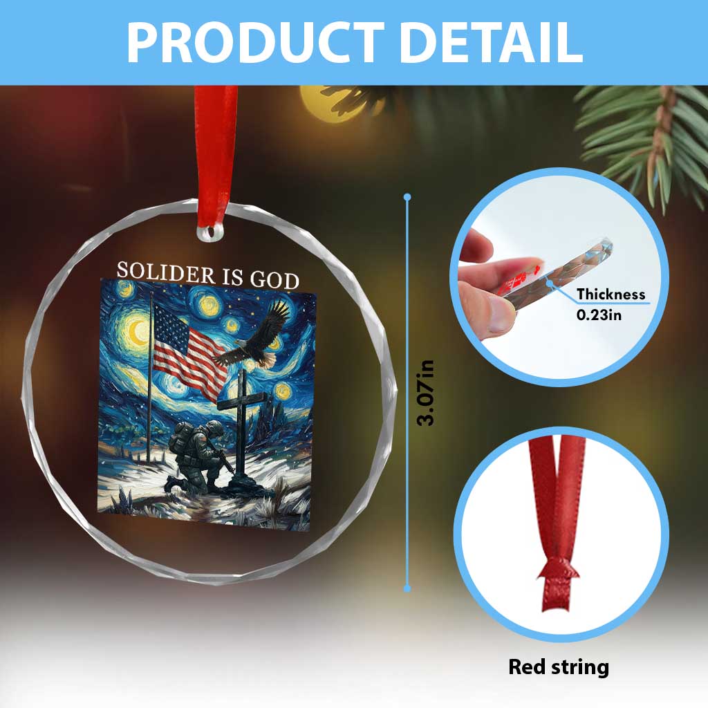 Solider Army Christian Crystal Glass Ornament Cross Starry Night Faith Patriotic Jesus TS14 Print Your Wear
