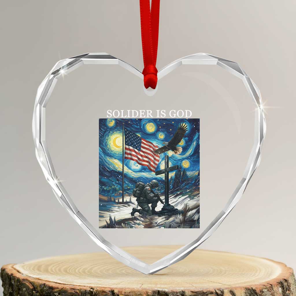 Solider Army Christian Heart Crystal Glass Ornament Cross Starry Night Faith Patriotic Jesus TS14 Transparent Glass 3'' Heart Print Your Wear